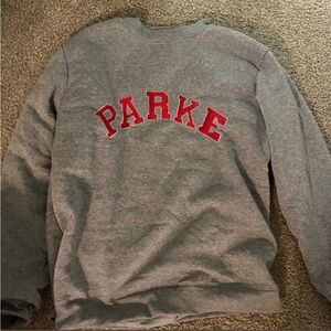 Parker Gray Crewneck Sweater with Red Accents